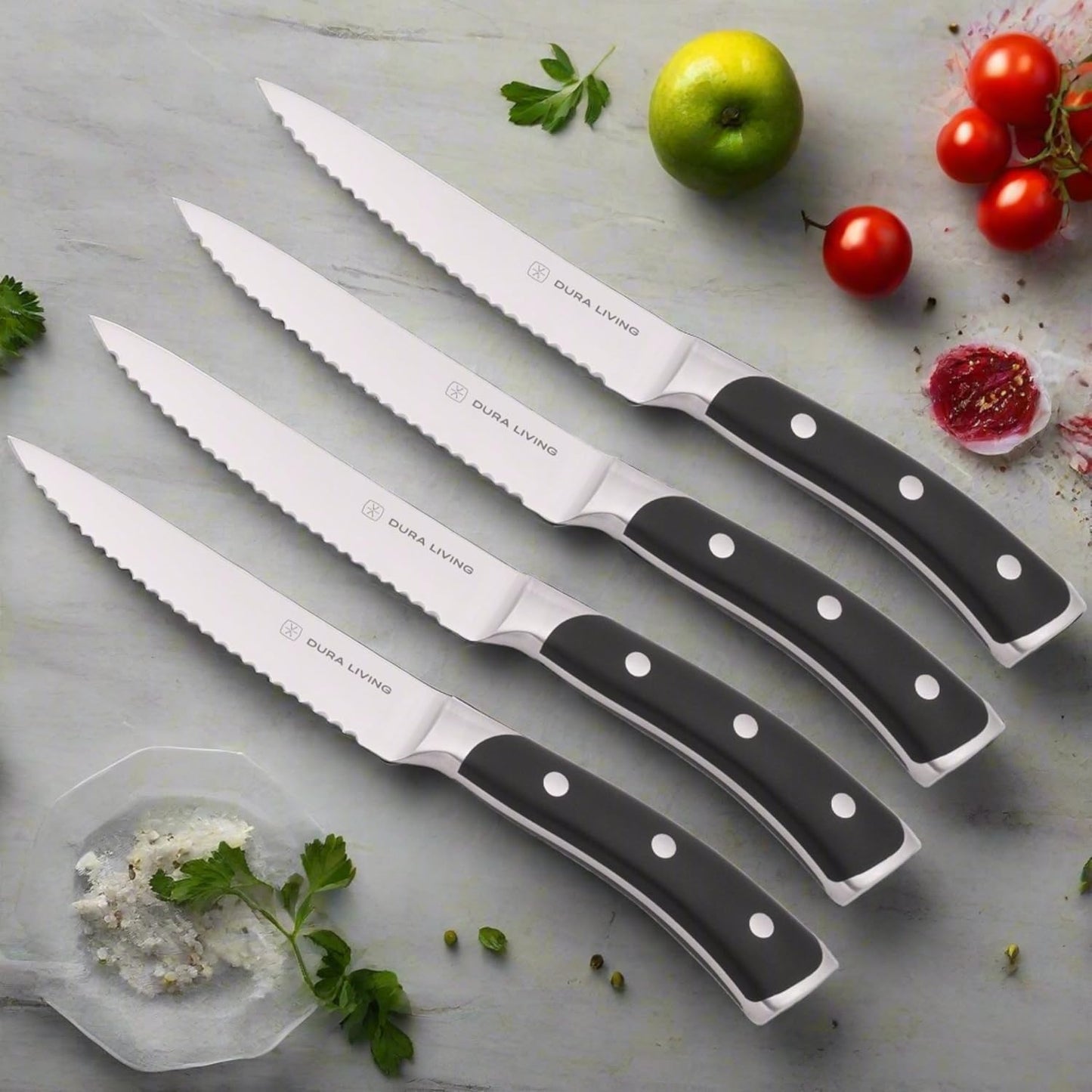 8-Piece Serrated Kitchen Steak Knife Set – Forged High Carbon Stainless Steel, Ultra Sharp, Ergonomic Black Handles, Durable Dinner Knives, Black Handle