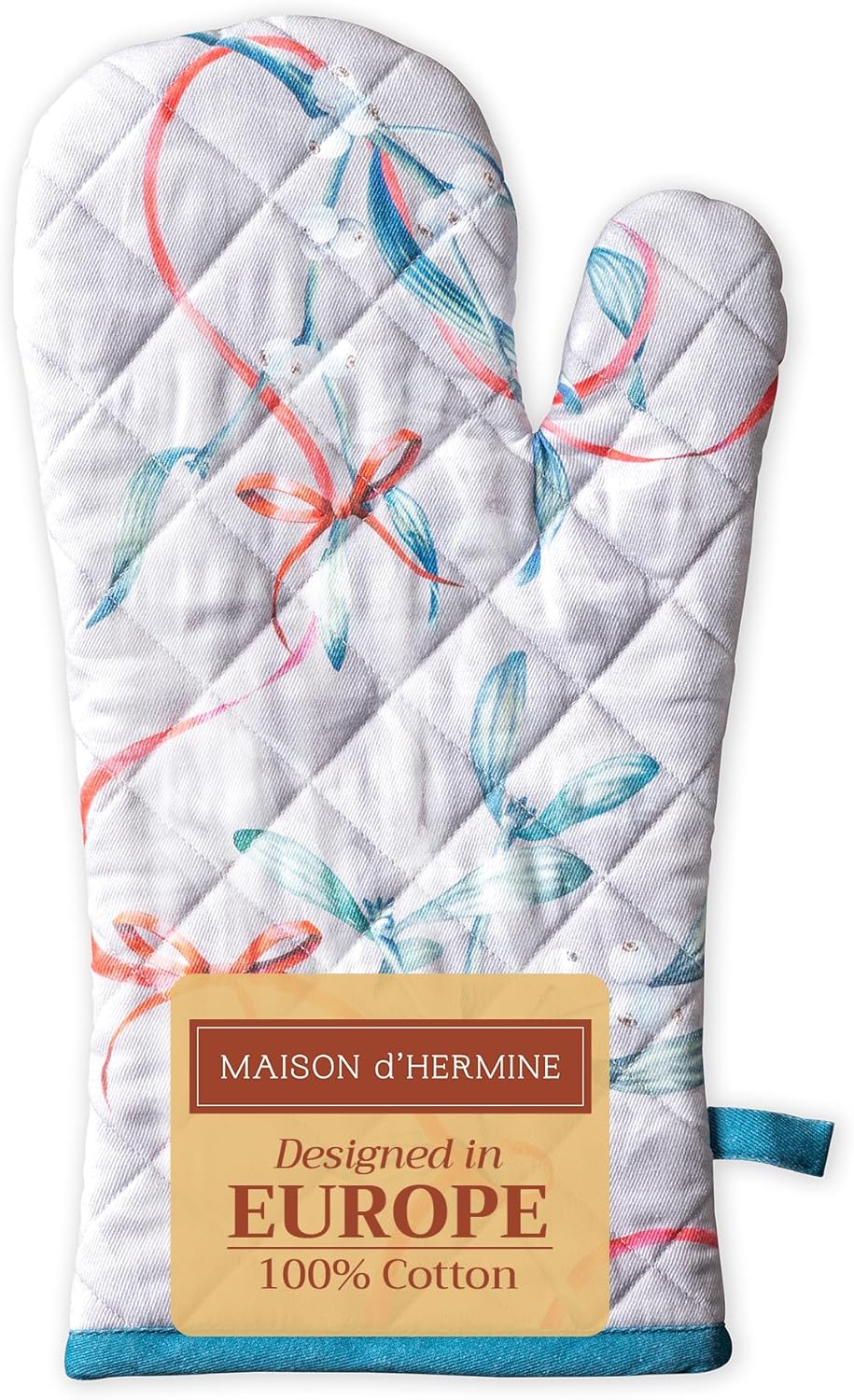 Maison d' Hermine Oven Gloves 100% Cotton Oven Mitt 7" x 13" with Loop Heat Resistant, BBQ, Cooking Gloves, Baking, Grilling, Kitchen, Handling Hot Pans (Pack of 1, Enora)
