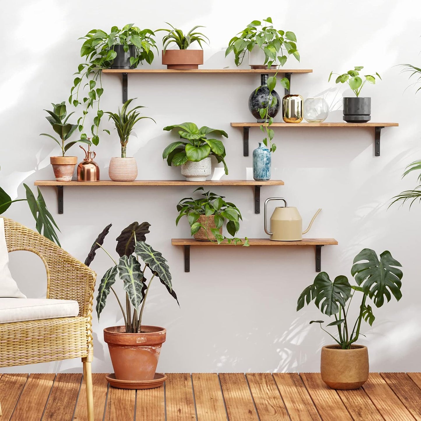 DINZI LVJ Long Wall Shelves, 31.5 Inch Wall Mounted Shelves Set of 2, Easy-to-Install, Wall Storage Ledges with Sturdy Metal Brackets for Living Room, Bathroom, Bedroom, Kitchen, Rustic Brown