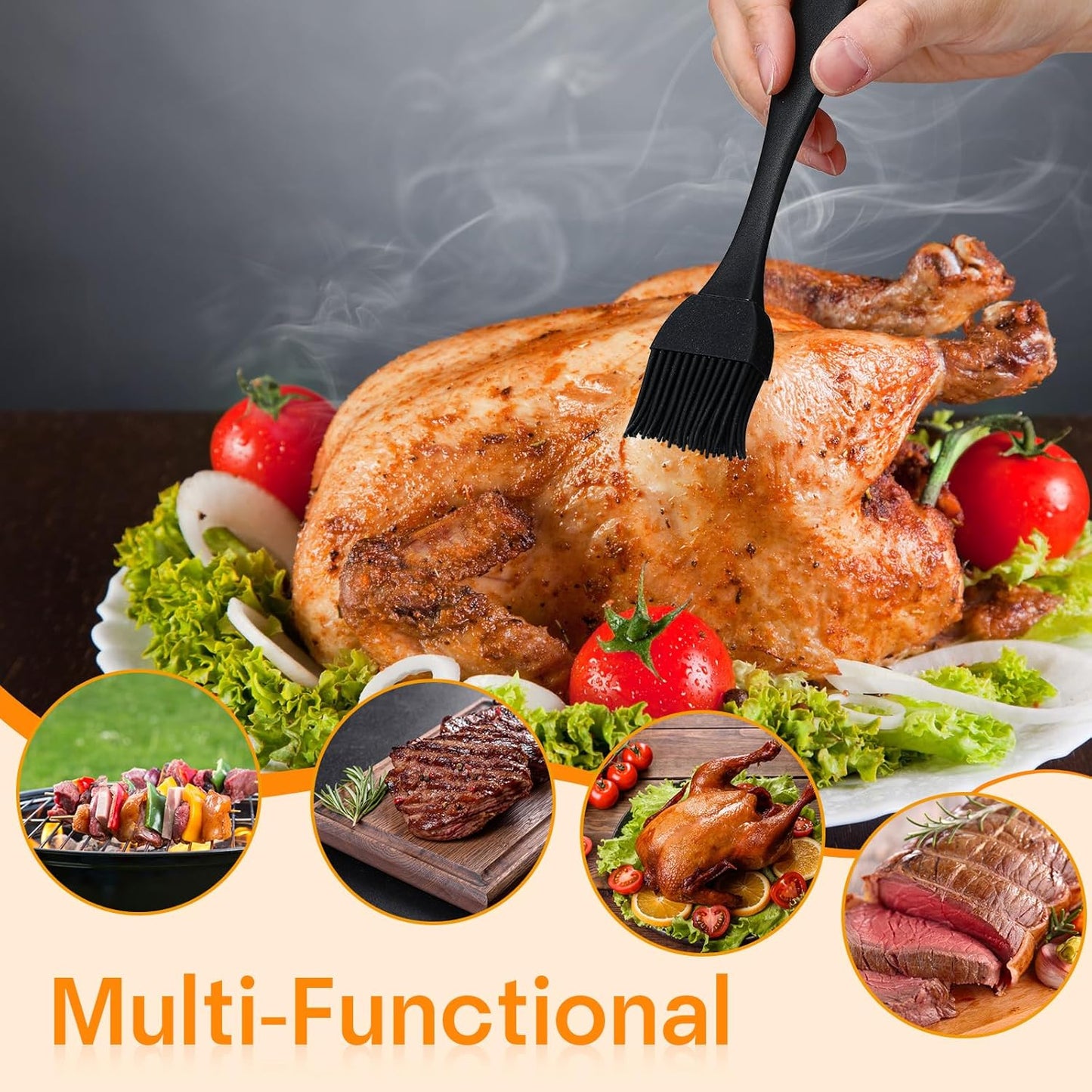 Boao 5 Pieces Nylon Heat-Resistant Turkey Baster Cooking Set Includes Meat Baster, 1 Silicone Basting Brush and 2 Cleaning Brush for BBQ Grill Baking Kitchen Cooking (Black, Red)