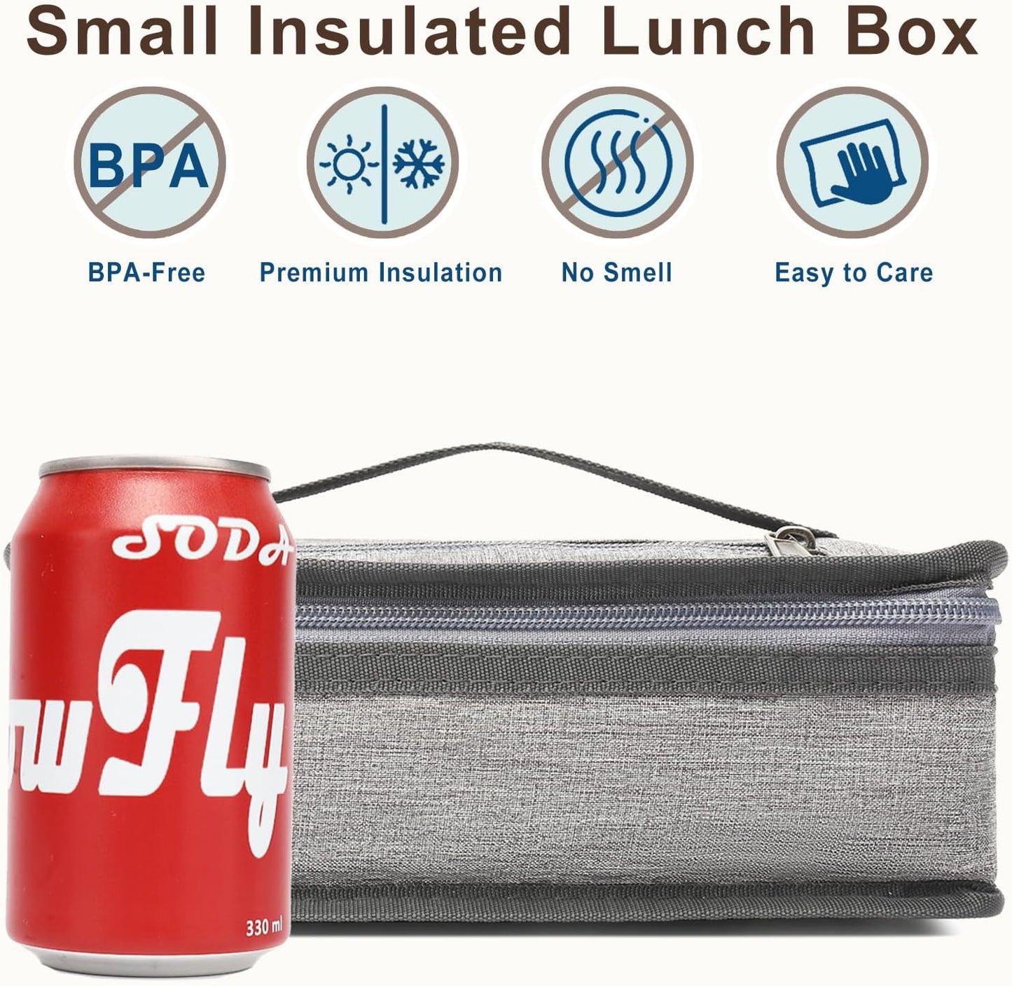 FlowFly Small Insulated Lunch box Portable Soft Bag Mini Cooler Thermal Meal Tote Kit with Handle for Work & School, Heather Grey
