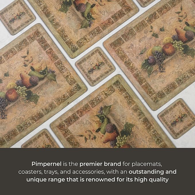 Pimpernel Tuscan Palette Collection Placemats & Coasters Set – (15.7" x 11.7") Cork-Backed Dining Table Accessories with Artistic Italian Design, Heat & Stain Resistant Lacquered Finish