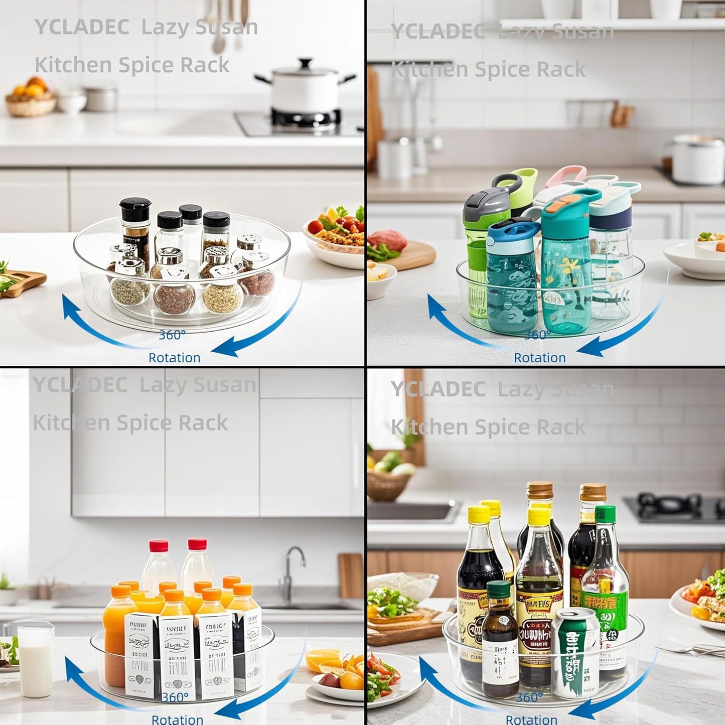 2 Pack Lazy Susan 11.5" Inch Turntable Organizer Organization Storage Container Bins Spice Rack Cabinet Rotating Condiment for Pantry Countertop Kitchen Vanity Bathroom Jewelry Holder Clear