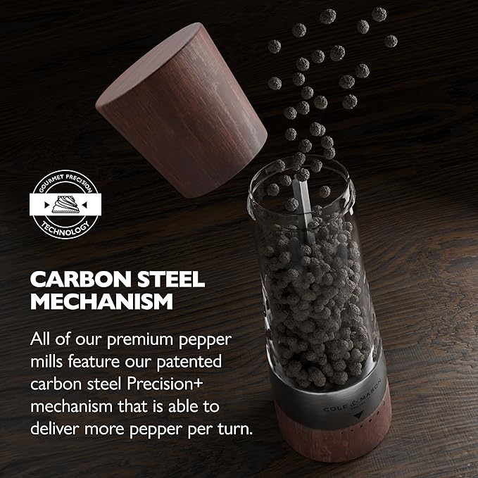 Cole & Mason Derwent Pepper Mill - Refillable Pepper Grinder with Gourmet Precision Mechanisms - Kitchen Accessories for Cooking - Black Peppercorn Grinder for Seasoning - Pepper Mill, Forest Wood
