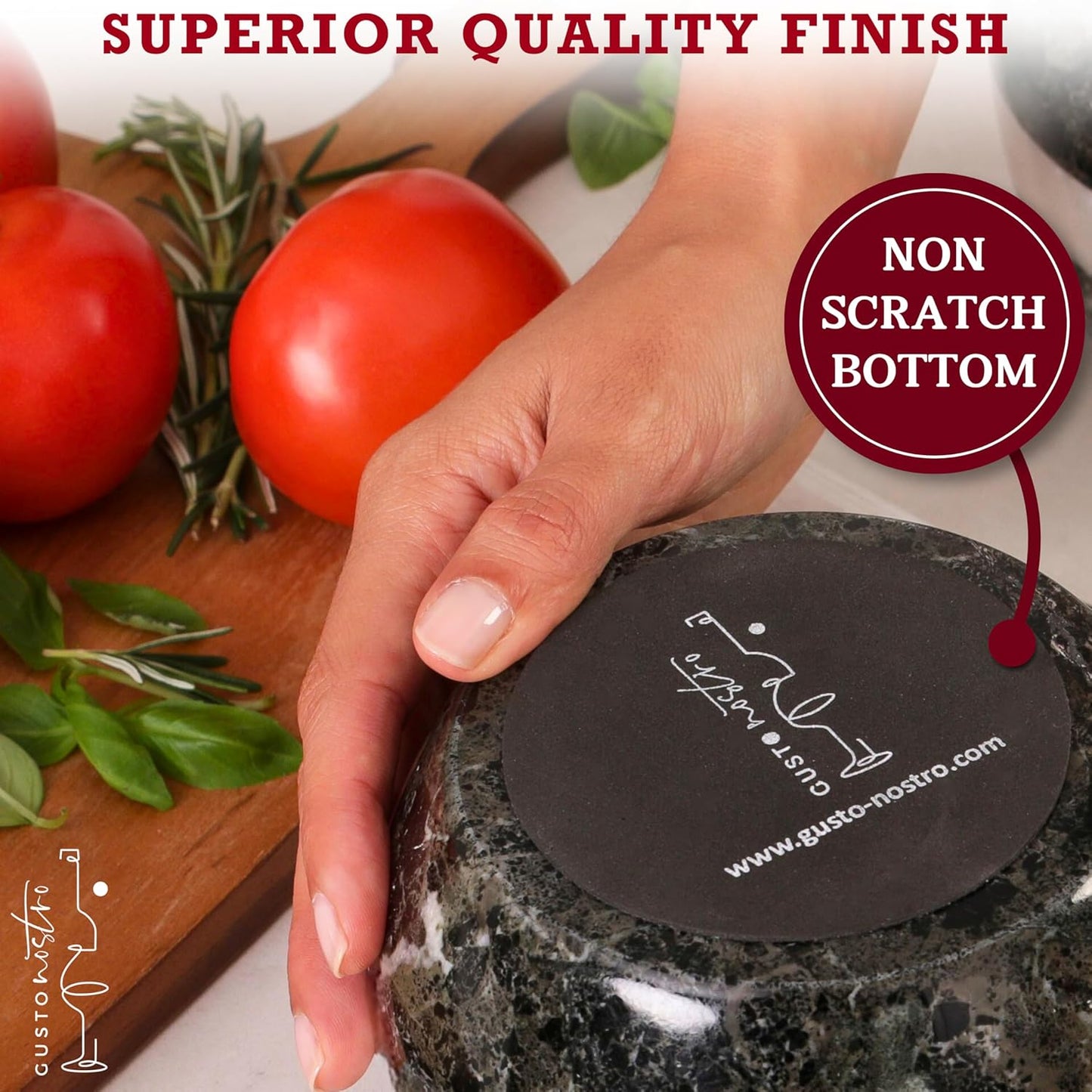 Gusto Nostro Natural Marble Mortar and Pestle Set | 6 Inch - 3.5 Cup Extra Large Mortar Pestle Set for Grinding Herbs, Nuts, Grains | Pesto Grinding and Guacamole Stone Bowl | Marble Spice Crusher