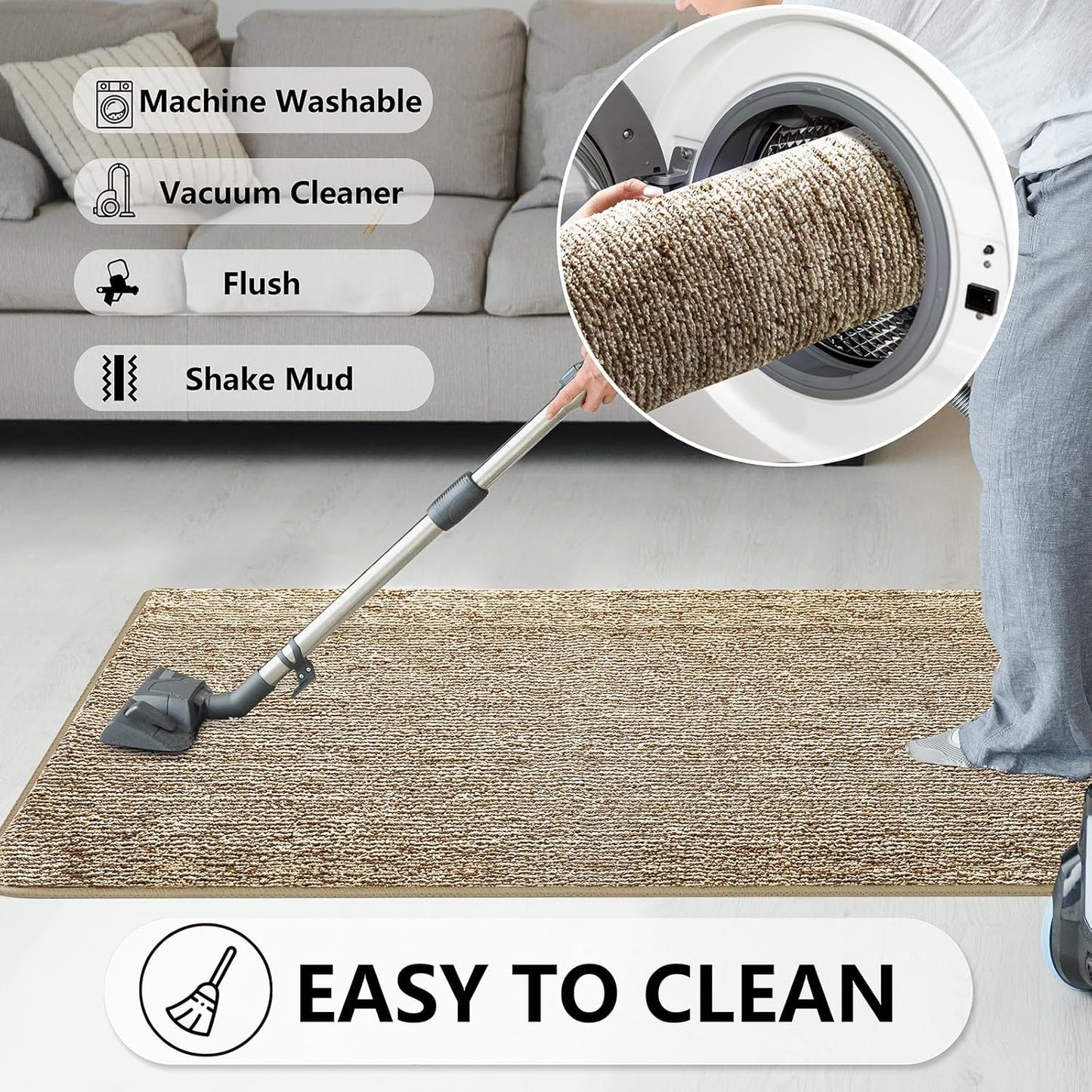 REFETONE Indoor Doormat, Front Door Mat 32"x40" Absorbent Rubber Backing Non Slip Back Door Mats, Washable Low-Profile Inside Floor Mat Door Rugs for Entryway, Resist Dirt Mud Mat for Dogs, Coffee