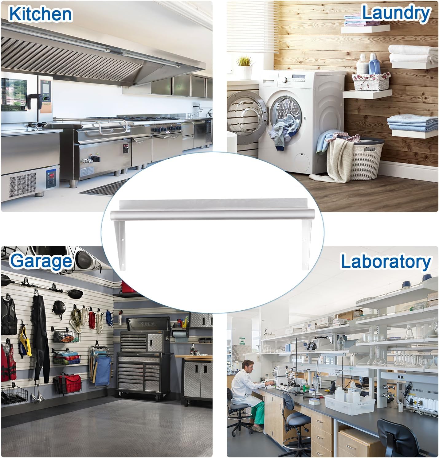 HARDURA Stainless Steel Shelf 18" x 48", 385lb Commercial Shelves Wall Mount Metal Shelving with Backsplash and Brackets for Kitchen, Restaurant, Laundry Room and Home