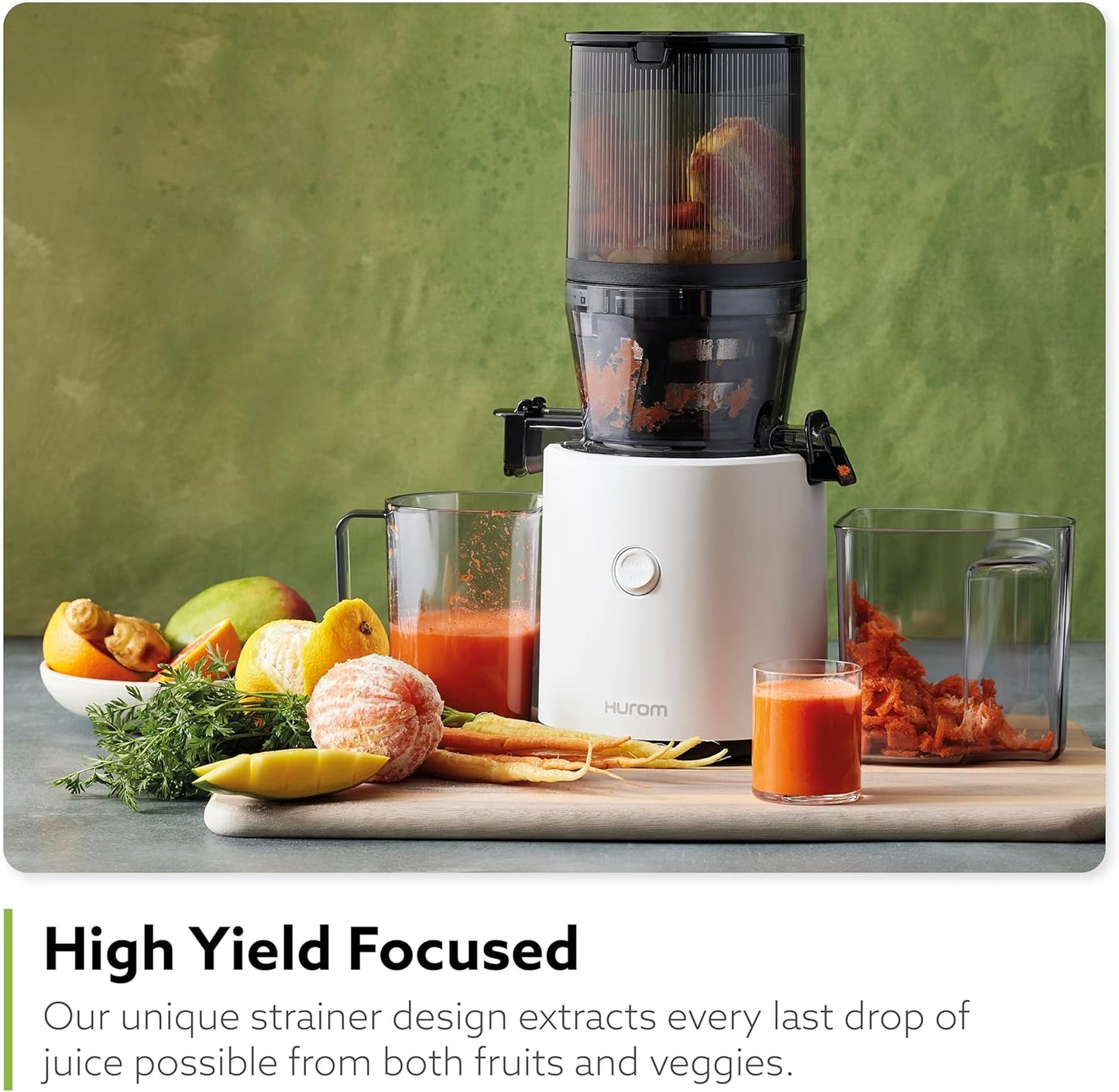 Hurom H320 Cold Press Juicer Machine, Easy to Clean Masticating Slow Juicer, Coarse Strainers, Self-Feeding, Hands Free, Family Size, Quiet Motor, Easy Assembly (White)