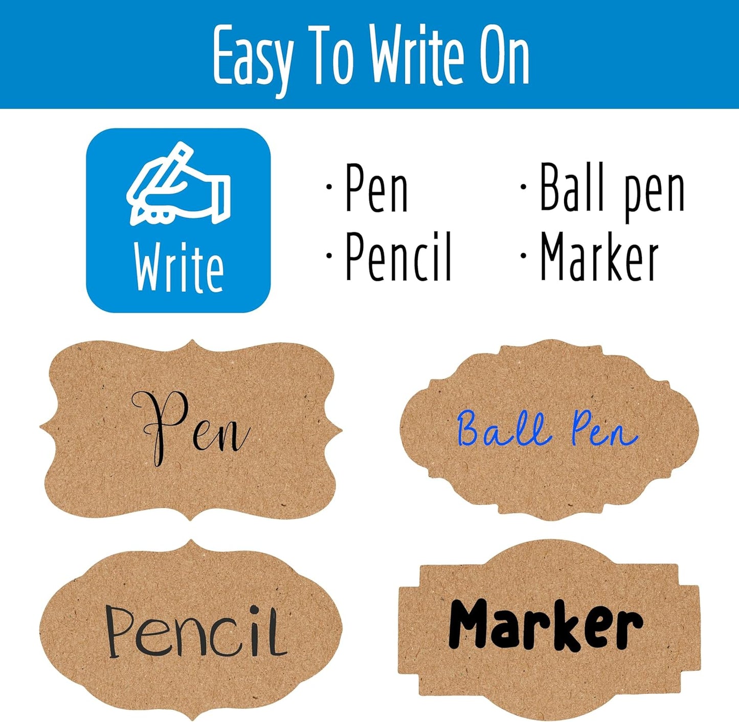 600 PCS Kraft Paper Stickers, 6 Fancy Shapes Labels Self Adhesive Blank Stickers Crafts, Homemade Food Jars, Gift Tags, Name Labels, Envelope Labels, Home Office Business Uses (1.2'' x 2'') (Heba496)