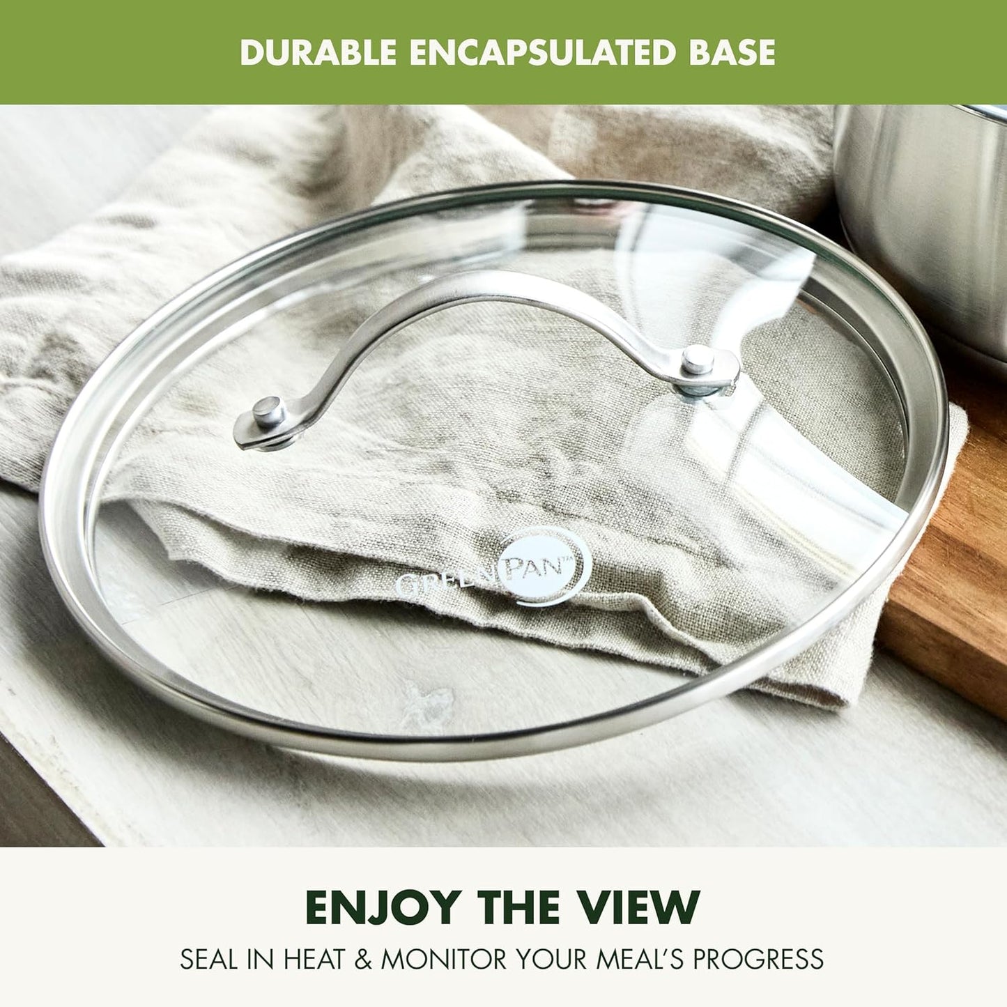 GreenPan Treviso Stainless Steel Healthy Ceramic Nonstick, 12" Frying Pan Skillet with Lid, PFAS-Free,Clad, Induction, Dishwasher Safe, Silver