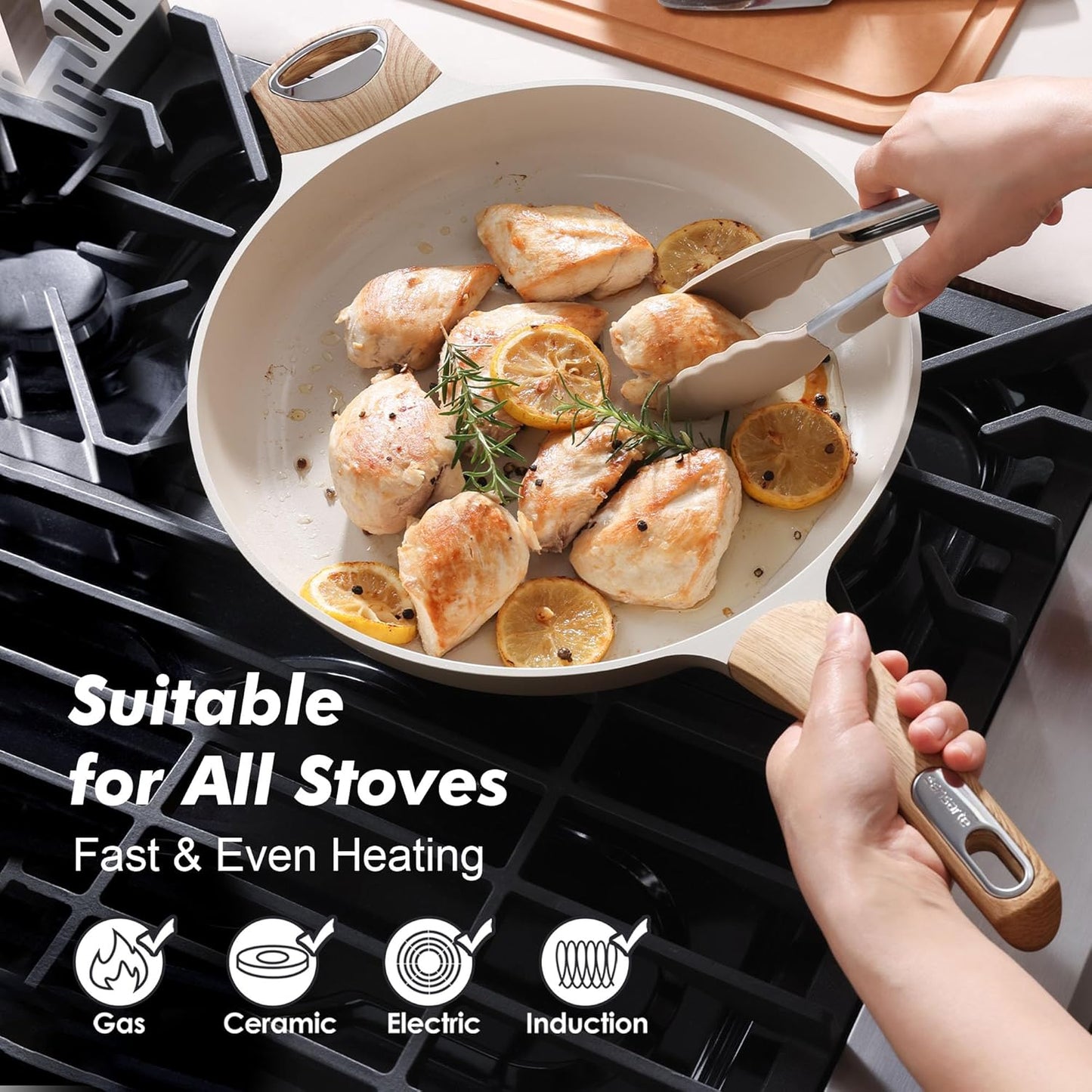 SENSARTE Ceramic Nonstick Frying Pan Skillet with Hot-resistant Handle 12.5Inch Large Non-toxic Healthy Kitchen Cooking Chef's Pan, Free of Intentionally Added PFOA/PFAS/PTFE, Induction Compatible