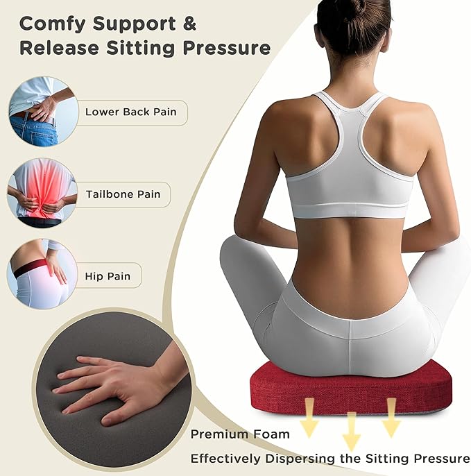 AddGrace Set of 6 Chair Cushions for Metal Dining Chairs 14x14 Chair Pads with Ties Non Slip Thick Seat Cushions with Textured and Removable Cover Red