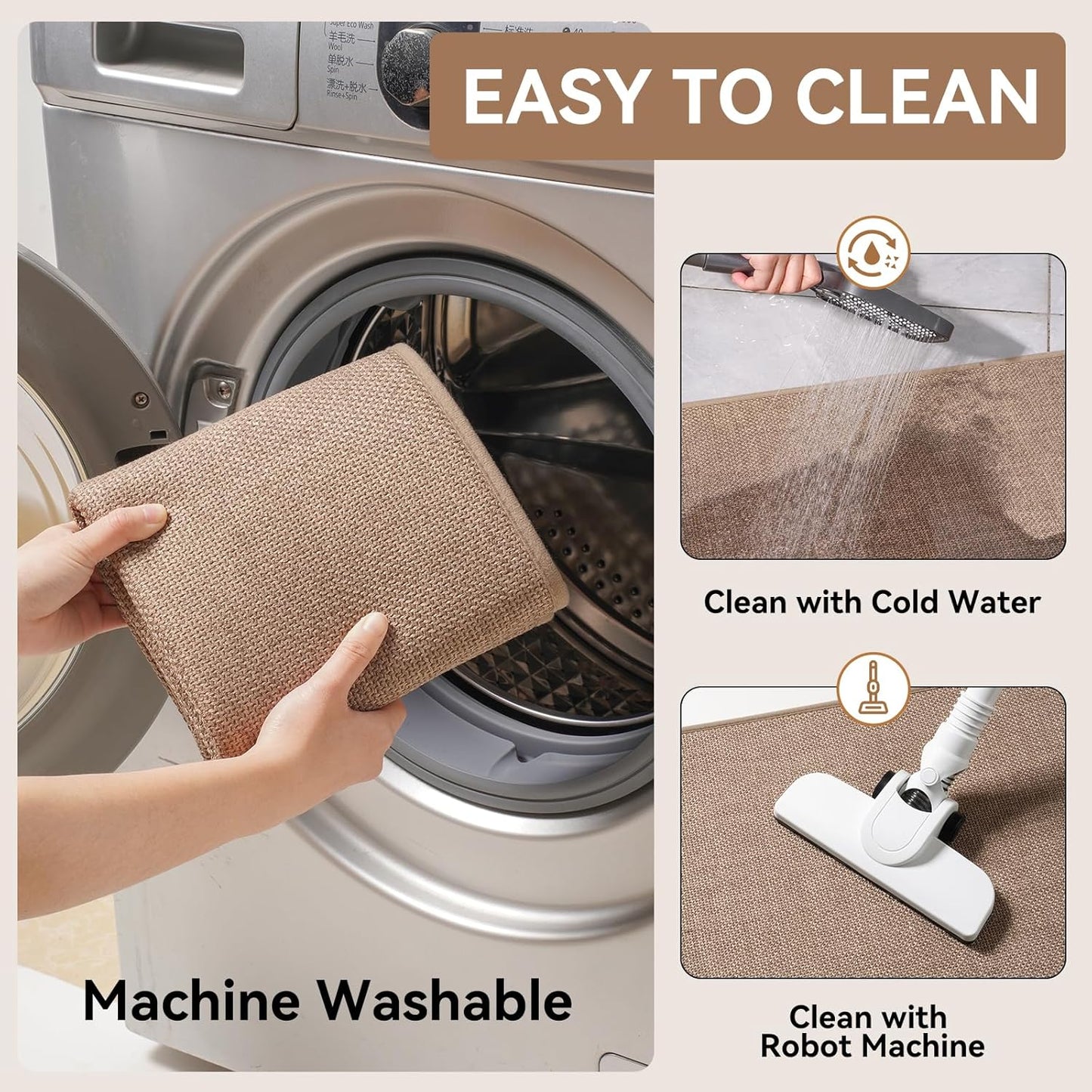 Long Kitchen Mat Kitchen Mats for Floor, Linen-Look Woven Absorbent Kitchen Runner Rugs Non Slip Washable Comfort Standing Mats for Kitchen, Front of Sink