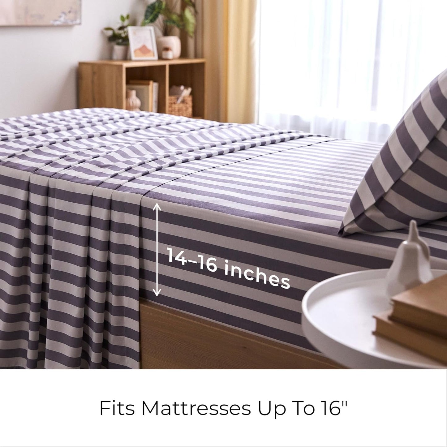 Mellanni Twin XL Sheets Set - 3 PC Iconic Collection Bedding - Hotel Luxury, Soft, Cooling Bed Sheets - Wrinkle, Fade, Stain Resistant (Twin Extra Long, Oxford Stripe Hazy Lilac)