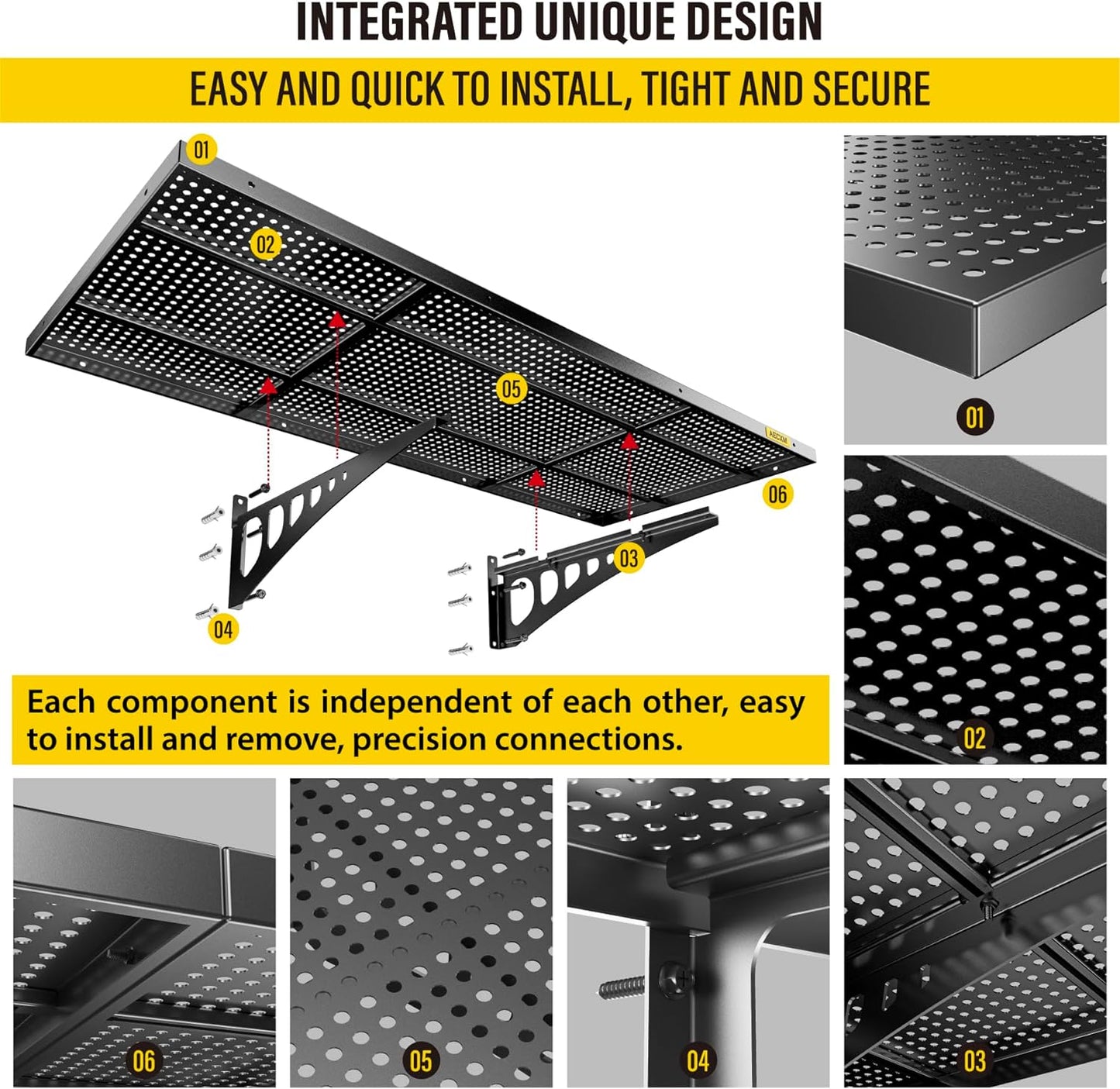 2-Pack 1.64x4ft Adjustable Garage Wall Shelving 560lbs Load Capacity Heavy Duty Wall Mounted Storage Shelf Metal Floating Shelves for Garage(Black)