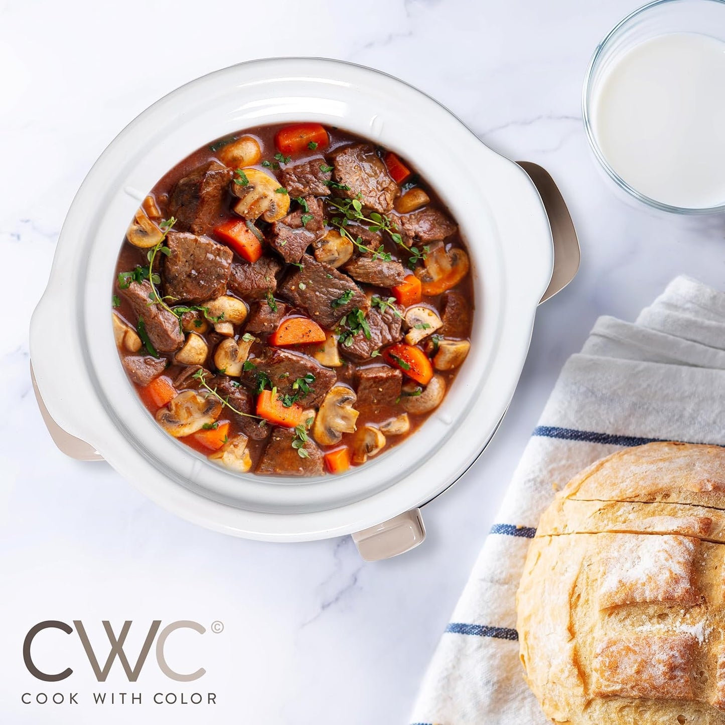 COOK WITH COLOR 2QT Mini Electric Round Slow Cooker - Adjustable Settings, Removable Stoneware Pot, Tempered Glass Lid, Dishwasher Safe, Cool-Touch Side Handles, Sand