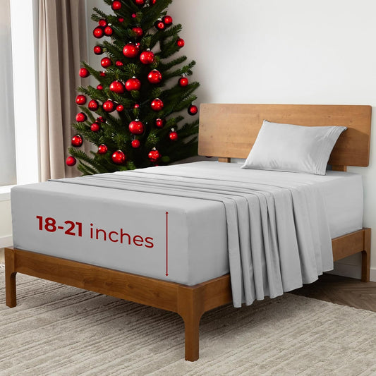 Mellanni Extra Deep Twin XL Sheets - 3 PC Iconic Collection Bedding - Hotel Luxury, Ultra Soft, Cooling Bed Sheets - Wrinkle, Fade, Stain Resistant (Twin Extra Long, Light Gray)