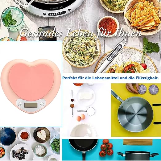 Food Scale, Cooking Scale, Large LCD Heart Shaped Food Weighs from 0.05oz Up to 11lb Battery Powered/Rechargeable for, Baking, Cooking