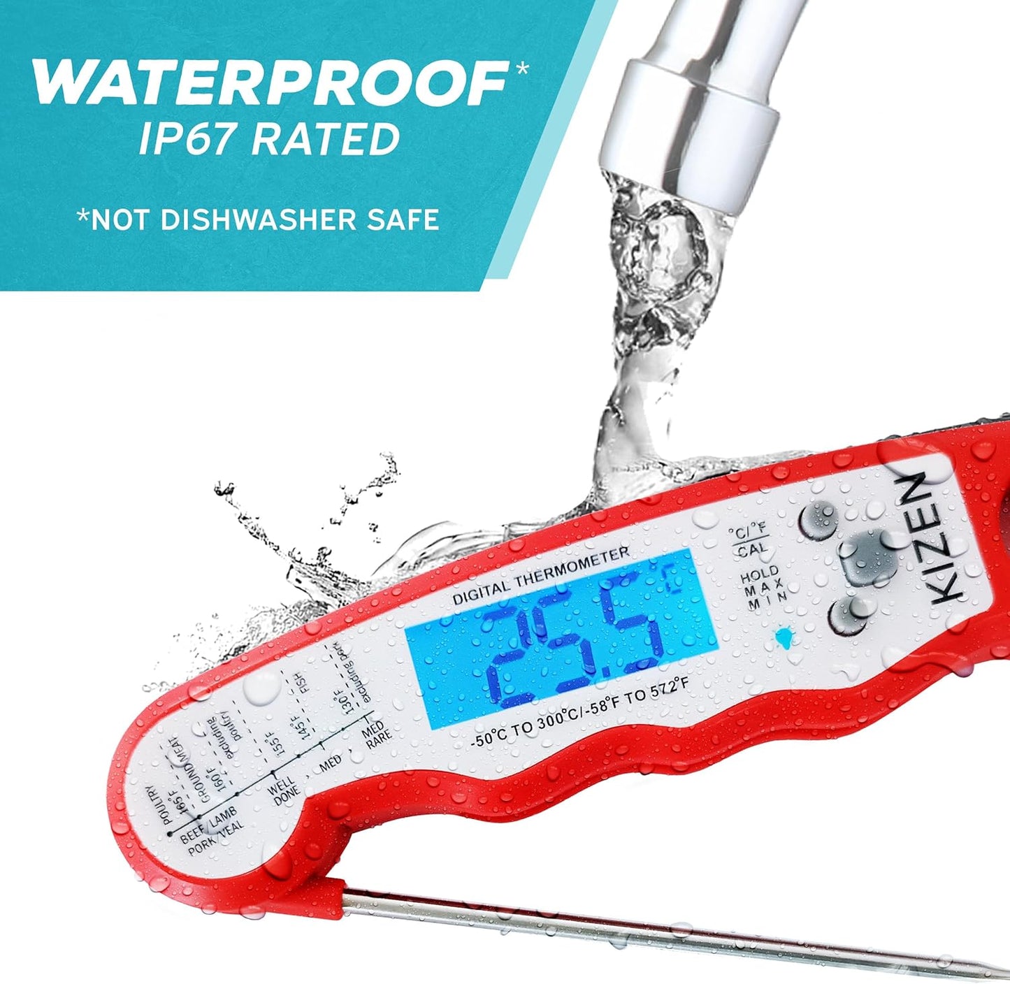 KIZEN Instant Read Meat Thermometer Digital - Food Thermometer for Cooking, Grill, Oven, BBQ - Probe Thermometer for Kitchen