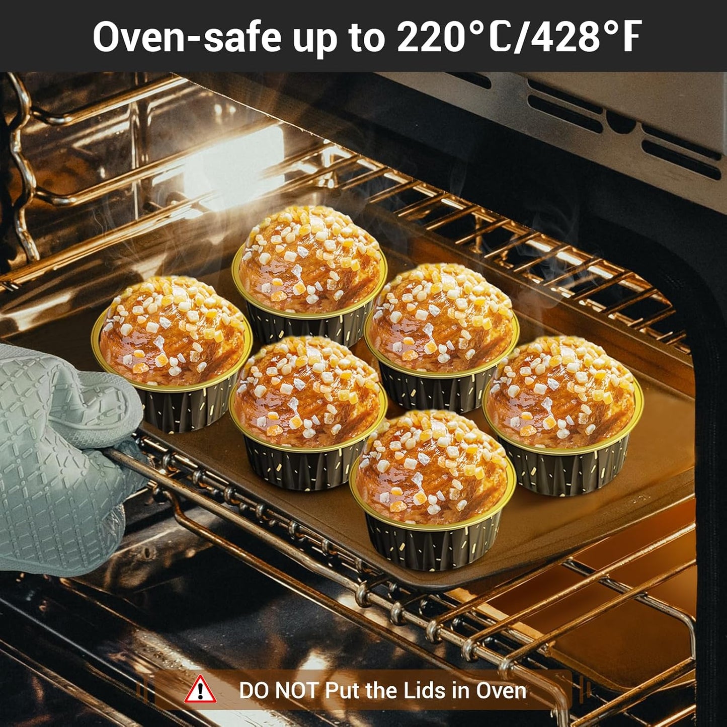 EUSOAR Foil Ramekins with Lids, Black 60Packs 5oz Disposable Baking Cups Foil Liner Cupcake Container, Dessert Cheesecake Pan Creme Brulee Cupcake Containers for Catering Gathering Club Wedding Party