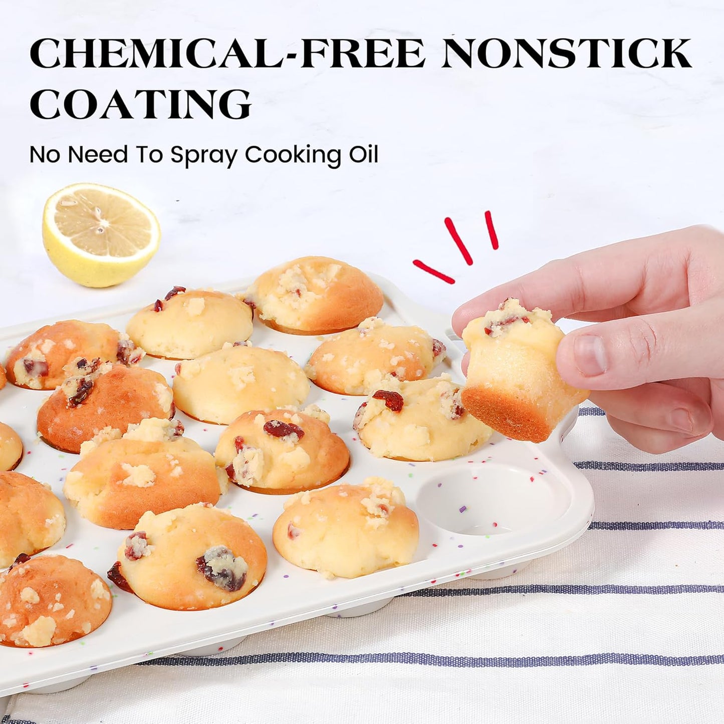 2 Pcs Silicone Mini Muffin Pan With Metal Frame, 24 Cups Nonstick Cupcake Tray for Baking, Small Muffin Molds with Handles (Cream)