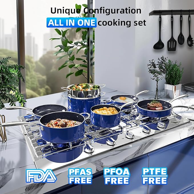 Deluxe DUXANO 14PC Healthy Pots and Pan With 9H Anti-scratch Coating, 2-Layer Non-Stick Ceramic&PFAS Free, Sensitively&Evenly Induction Cooking, Enhanced Flavor with Infrared Cookware, Dishwasher Safe