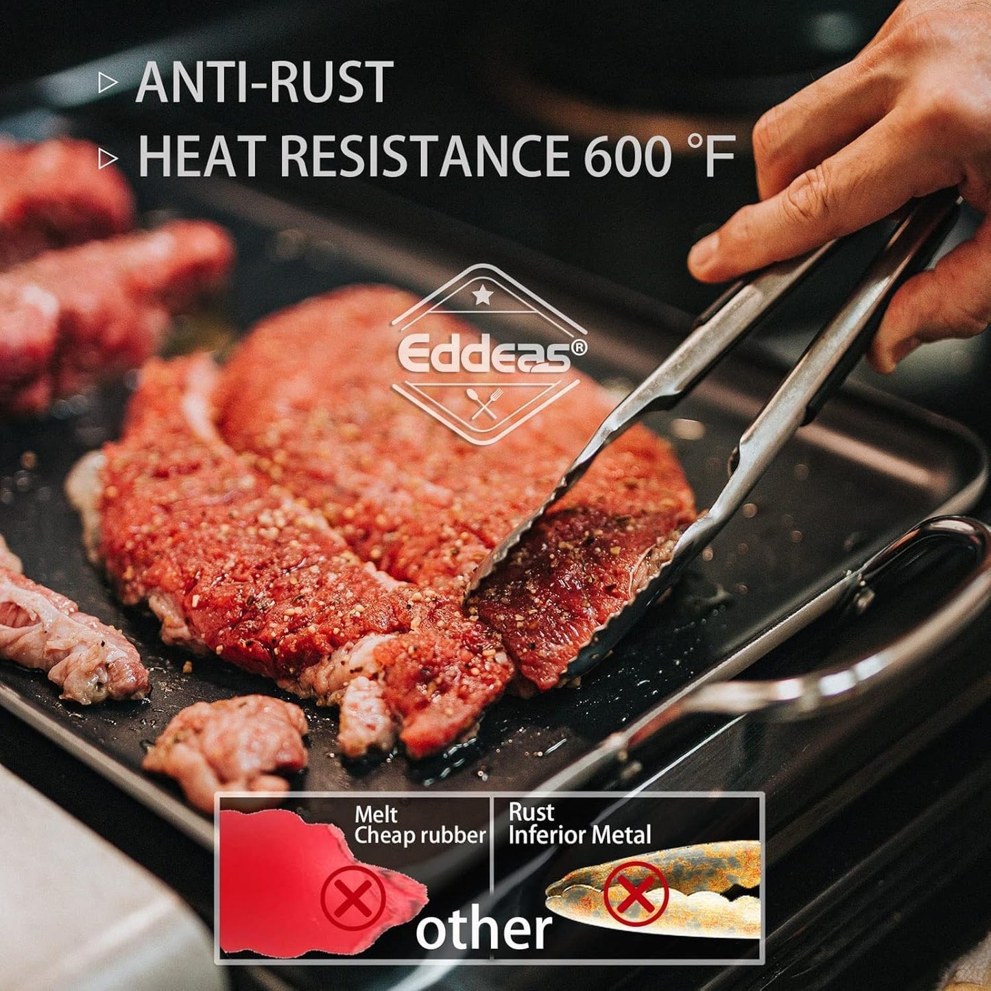 4 Pack Stainless Steel Locking Tongs - Heat Resistant 600 Degrees, 9" & 12" with Silicone Tips, Non-Slip Food Tongs, Heavy Duty, Non-Stick