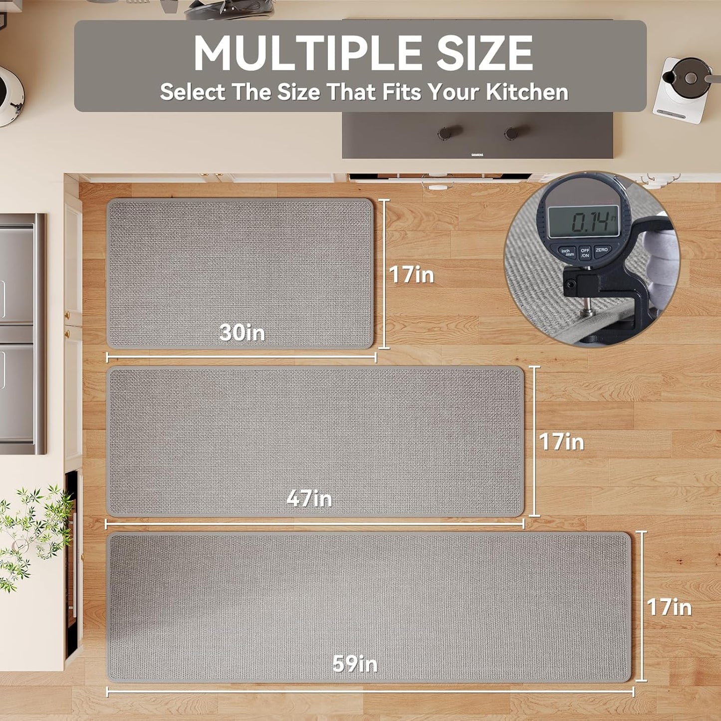 Non Slip Kitchen Rugs, Oil and Water Absorbent Runner Rugs for Kitchen, Kitchen Mat in Front of Sink,17x47 Gray Kitchen Mat,Non-Slip and Durable Kitchen Mats for Floor