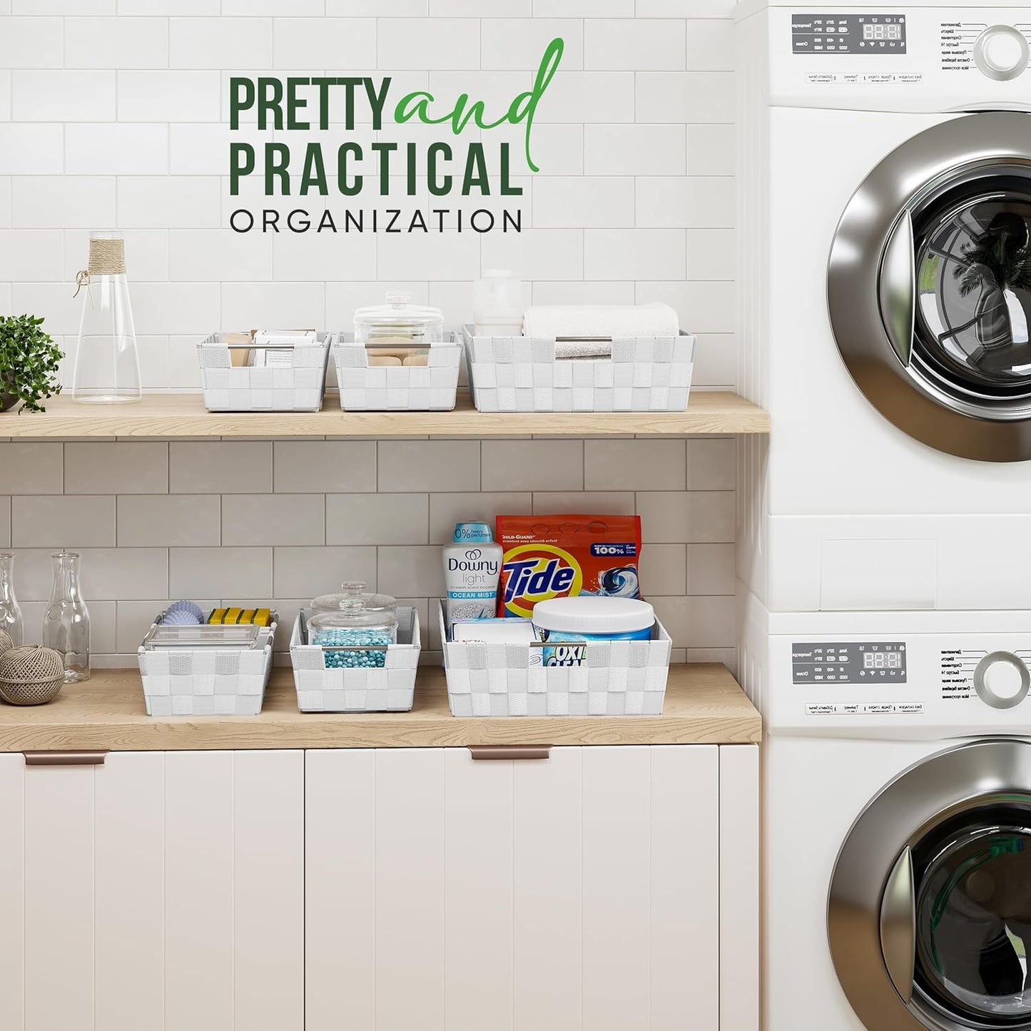 Baskets For Organizing Set Of 9 White - Storage Baskets For Shelves - Perfect Closet Organizer Bins, Bathroom Basket, and Pantry Basket - Small Storage Bins For Shelves - Bin For Organization