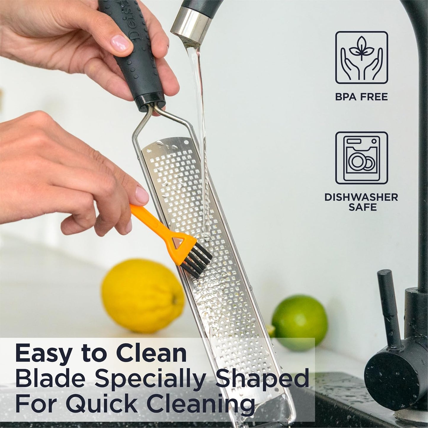 Deiss PRO Lemon Zester & Heavy Duty Cheese Grater & Vegetable Grater — Parmesan Cheese, Lemon, Garlic, Nutmeg, Chocolate, Fruits, Vegetables, Ginger Grater - Stainless Steel Cheese Shredder - Black