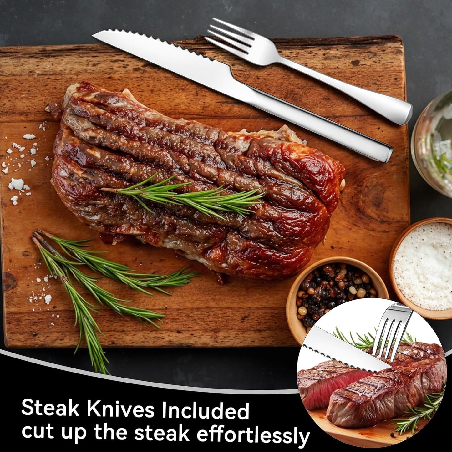 49-Piece Silverware Set with Organizer, Stainless Steel Kitchen Utensils Set for 8, Cutlery Flatware Set with Steak Knives Fork Spoon for Home Kitchen Tableware, Dishwasher Safe