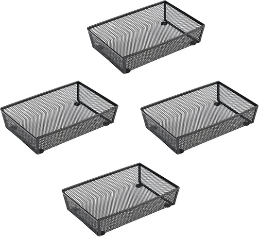 BYCY Silverware Drawer Organizer, Mesh Utensil Organizer for Kitchen Storage, Black Steel Metal Mesh Tray for Flatware Fork Spoon Knife (9x6-4P-Black)