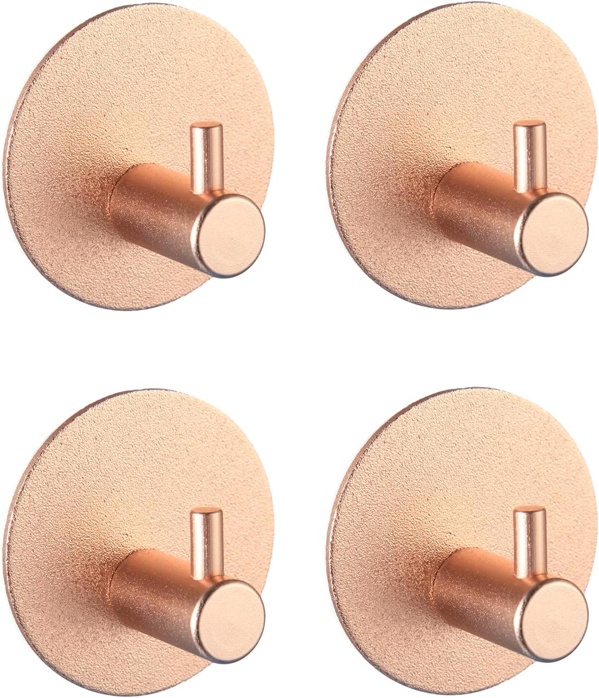 Aluminum Wall Hooks, No Drill Damage-Free Adhesive Hook, Product for Hanging Heavy Duty for Bathroom Kitchen Home (Single Round Rose Gold Hook, 4)