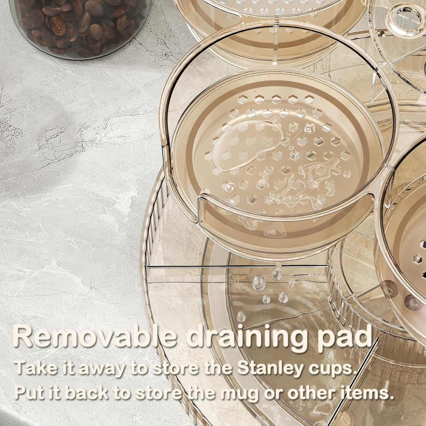 Rotating Stanley Cup Holder, Portable Water Bottle Organizer for 6 Stanley 40 oz & Mug, Adjustable Lazy Susan Organizer for Table Top Cabinet Home Countertop Pantry Shelf Tumbler Lid Organizer