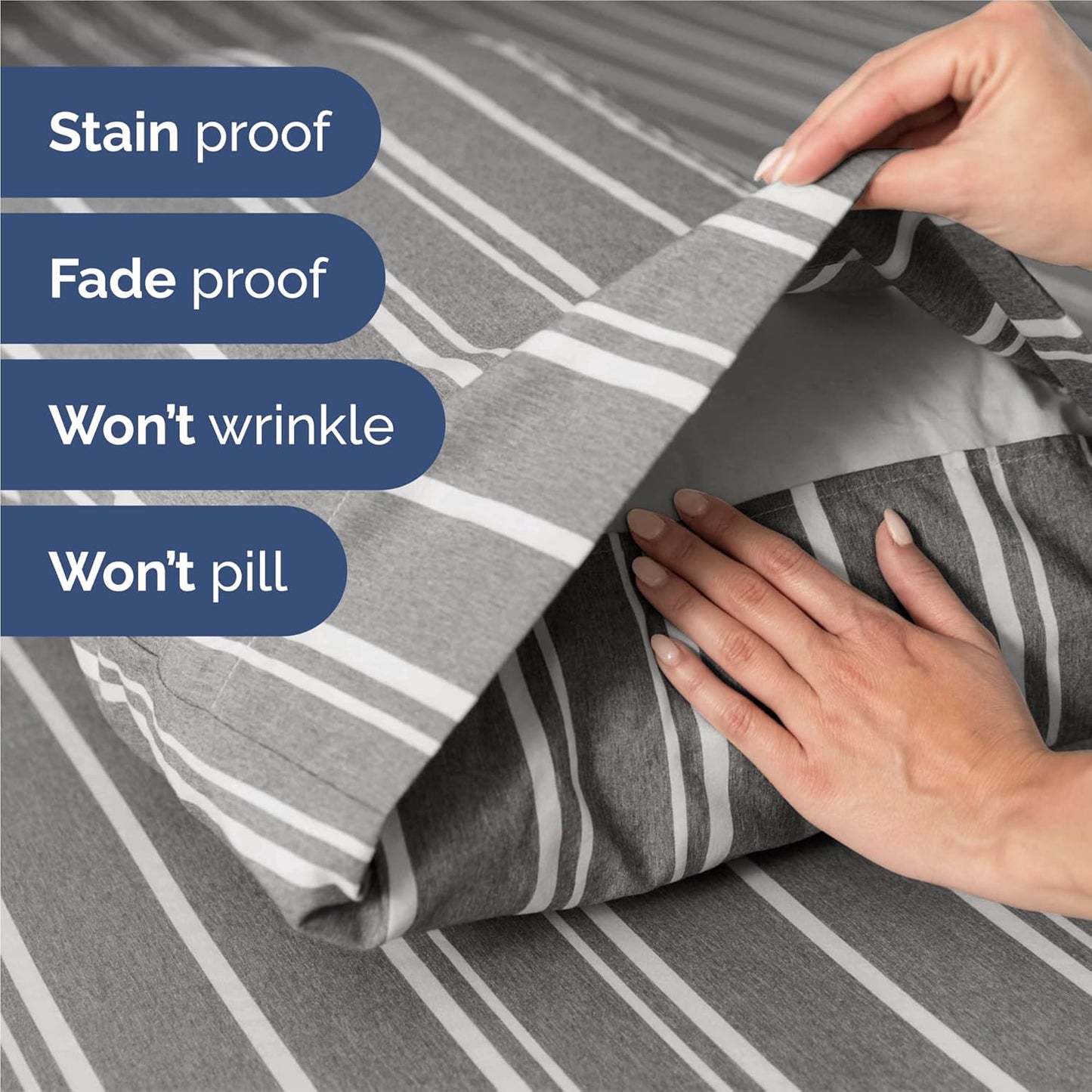 King Size 4 Piece Sheet Set - Comfy Breathable & Cooling Bed Sheets Set - Hotel Luxury Bedding for Women, Men, Kids, Teens, Boys & Girls - Deep Pockets, Soft, Wrinkle Free - Oeko-Tex - Grey Stripes 3