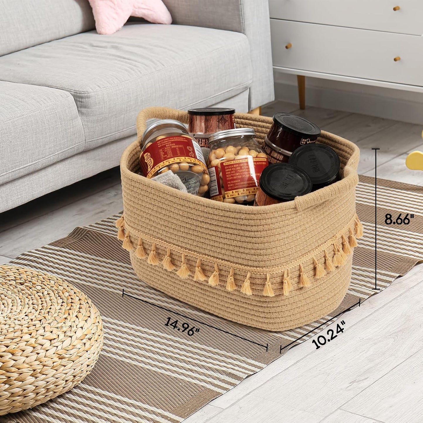TeoKJ Storage Basket 3 Pack for Organizing, Rope Cotton Baskets for Toy, Clothes, Blankets, Decorative Basket for Living Room, Nursery, Bathroom, Jute