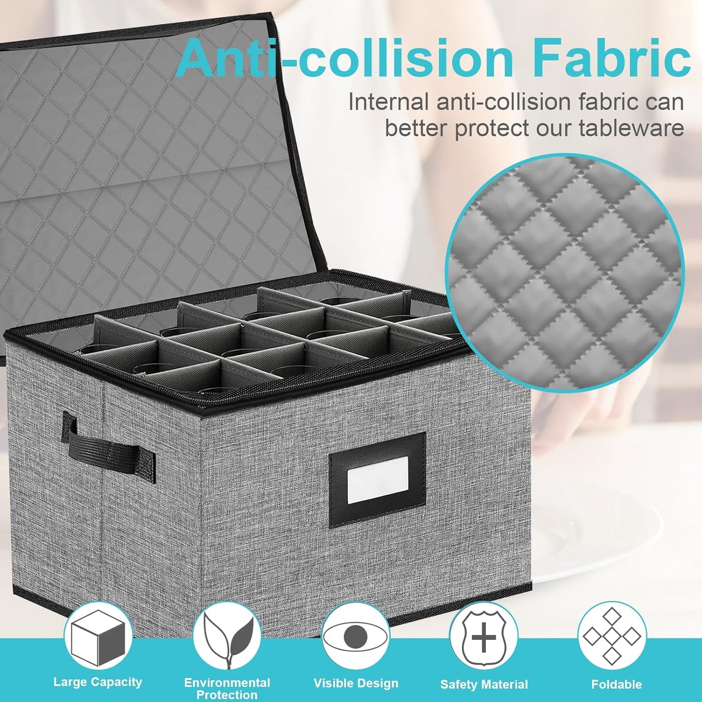 2PACK Quilted Wine Glass Storage Box,China Storage Containers hard shell,Moving Boxes,Storage Containers for Organizing,Stackable Stemware Storage Cases,Moving Supplies