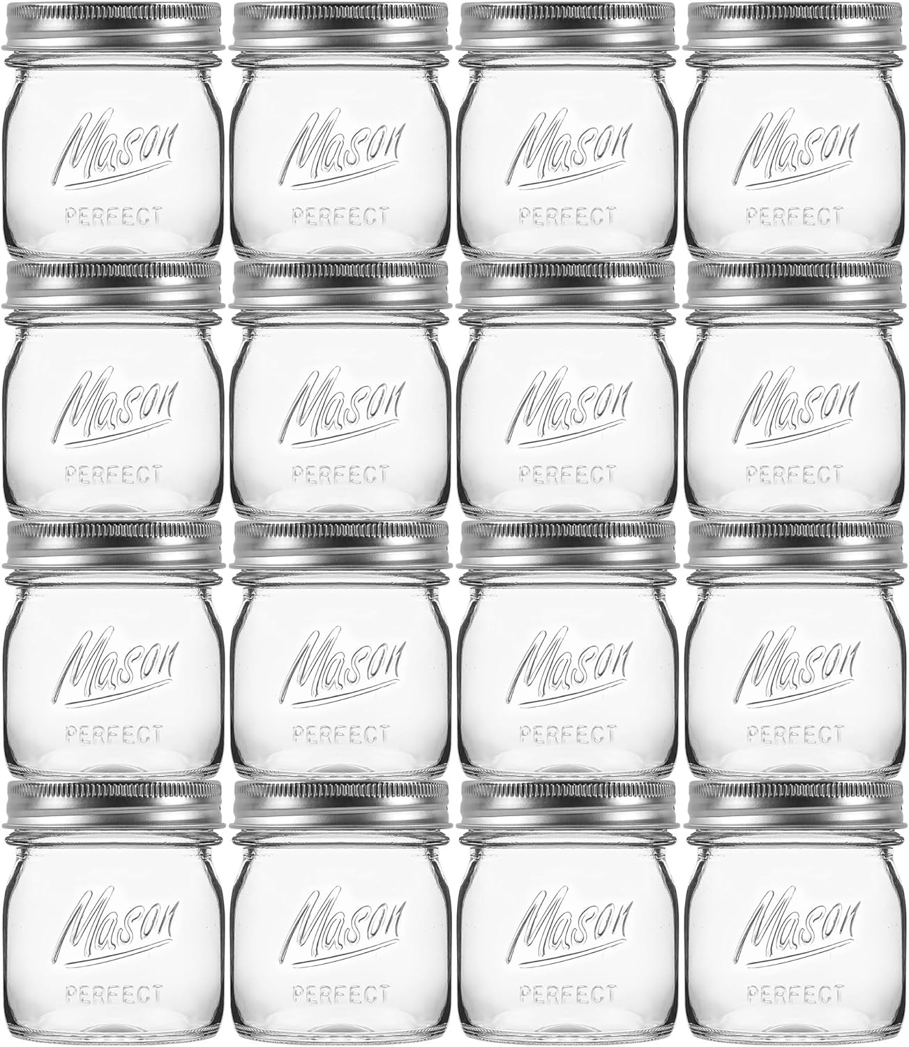 16 Pack 8 oz Mason Jars with Regular Airtight Lids - Glass Canning Jars 8 oz, Mini Mason Jars for Jam, Jelly, Honey, Overnight Oats, Party Favors, Shower Favor, Separable Lids