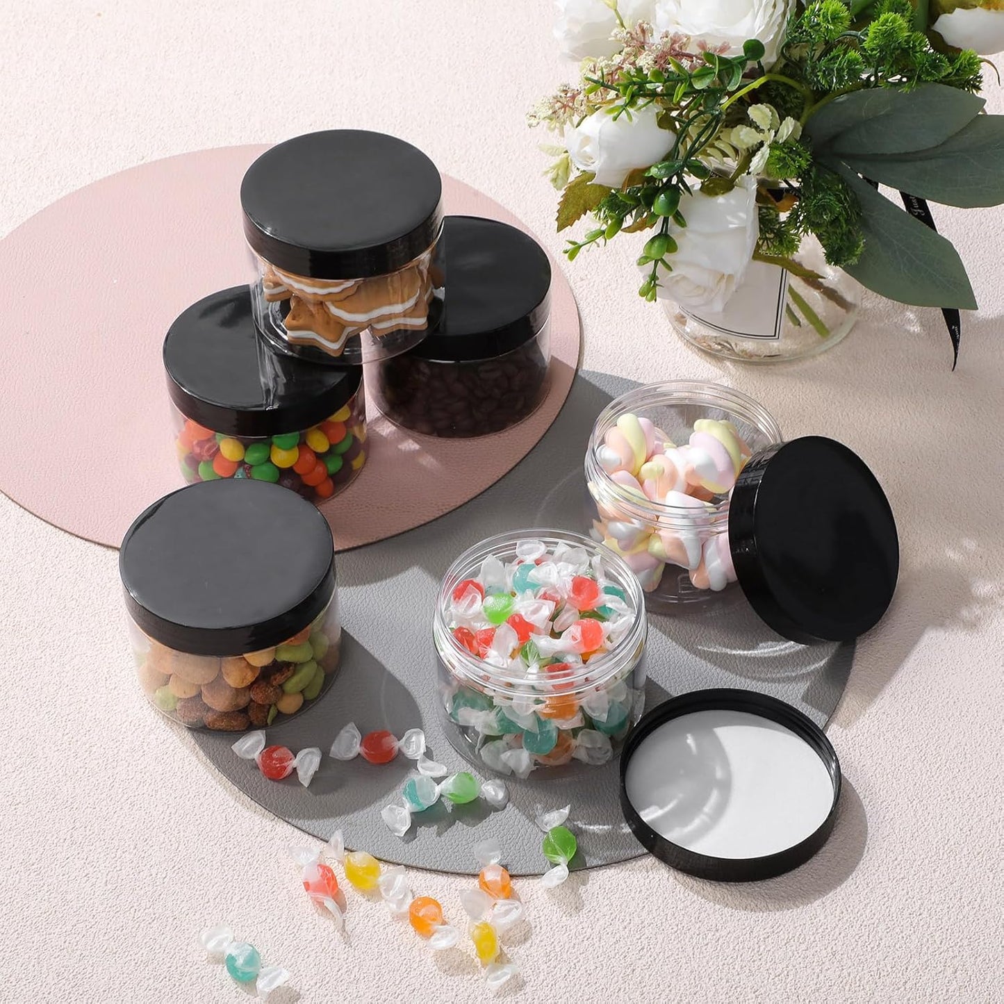 SATINIOR 6 Pack 10 oz Plastic Jars Containers with Lids Wide-mouth Refillable Leakproof Reusable Round Empty Jars for Travel Cosmetic Dry Food Spice Candy Cookie Home Kitchen Organizing(Black)