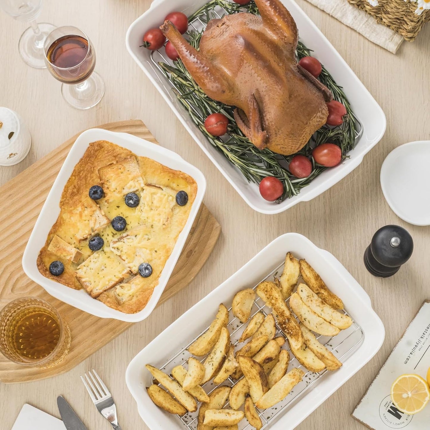 3.3 QT Ceramic Baking Dish, White Casserole Dish,Lasagna Pan for Oven, Bakeware for Baking, Kitchen Decor, Microwave Oven Safe, Dinner Party (8.7" x 11.8")