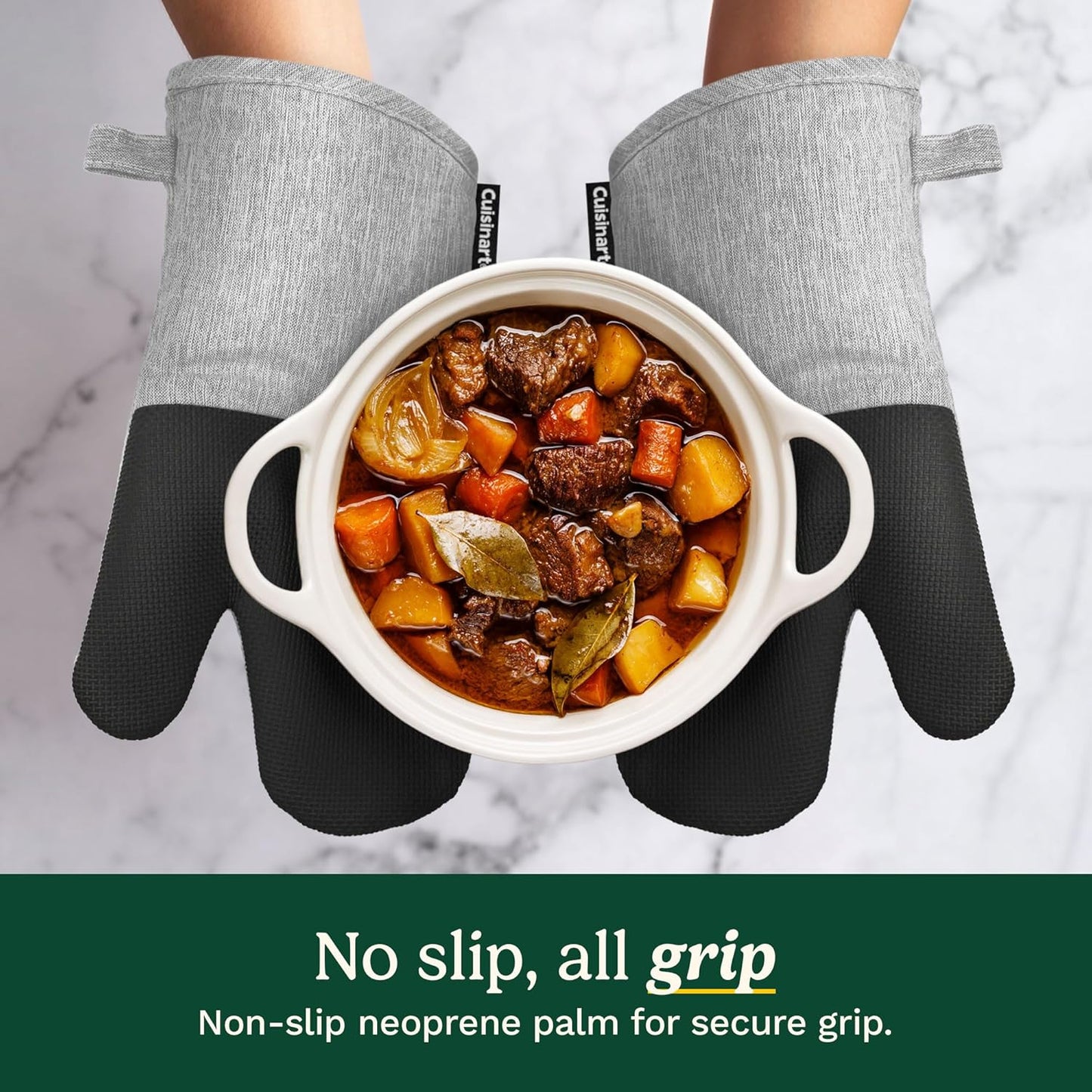 Cuisinart Kitchen Oven Mitts – Heat-Resistant Kitchen Mitts for Oven with Non-Slip Neoprene Palm, Long Cuff, and Cotton Filling – Durable Oven Gloves for Cooking, Baking, & Grilling (Chambray)