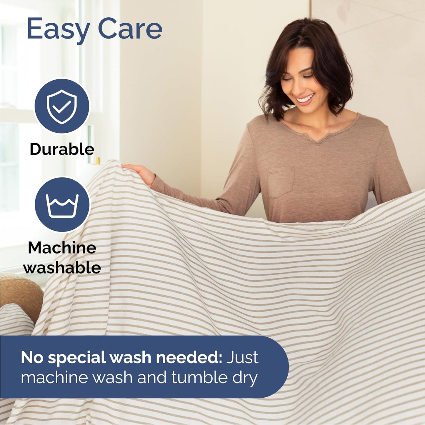 Cal King Size 4 Piece Sheet Set - Comfy Breathable & Cooling Bed Sheets Set - Hotel Luxury Bedding for Women, Men, Kids, Teens, Boys & Girls - Deep Pockets & Wrinkle Free - Oeko-Tex - Beige Stripes 2