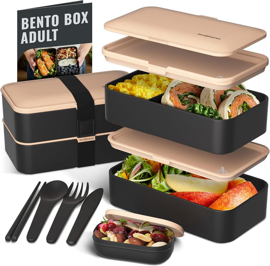 Bentoheaven Premium Bento Box Adult Lunch Box with Compartments for Women & Men, Set of Utensil & Chopsticks & Dip Container, Cute Japanese Kids Bento Lunch Box, Microwavable (Bingo Flamingo)