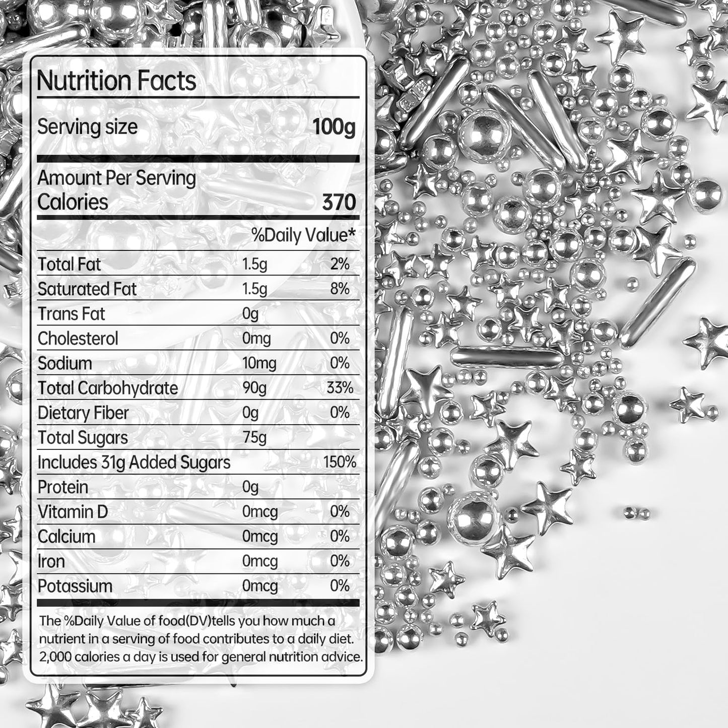 Silver Pearl Rods Star Sugar Sprinkles, Silver Sprinkles for Cake, Edible Pearls Baking Candy, 150g/5.29oz Mix Size, Cupcake Decoration, Wedding Party Supplies