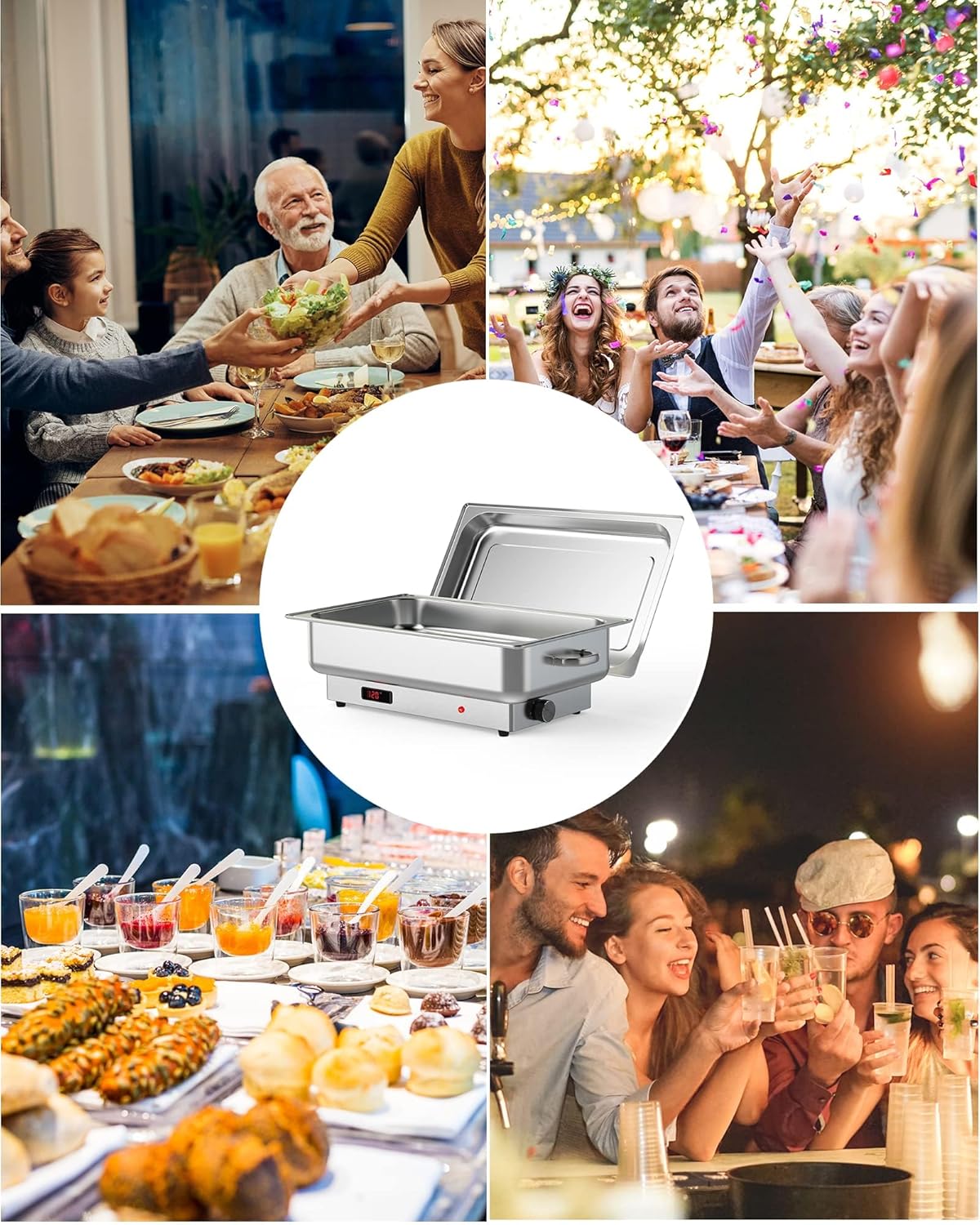 Electric Chafing Dish Buffet Set, 9QT Buffet Servers and Warmers Stainless Steel Chafing Dish, Commercial Food Warmer with Temperature Control Display for Parties, Catering, Festivals