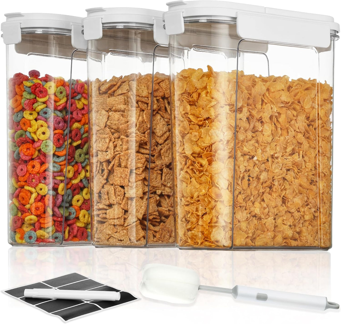 Vtopmart Cereal Containers Set, 3 PCS Airtight Food Storage Container with Flip-Top Lids, Plastic Organizer Dispenser for Kitchen, Pantry Organization (135.2oz/4L)