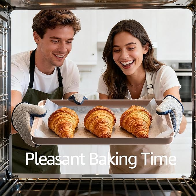 3Pcs Baking Sheet Pan Set, Large Nonstick Cookie Sheets Set, Jelly Roll Pans, Heavy Duty Carbon Steel Cookies Sheet for Oven, Diamond Texture, Gold