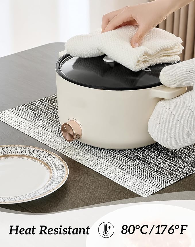 Leetaltree Black with White Woven Placemats Set of 8 - Heat Resistant Non-Slip Place mats for Dining Table, Washable Durable PVC Vinyl Woven Table Mats(Black with White, 8)