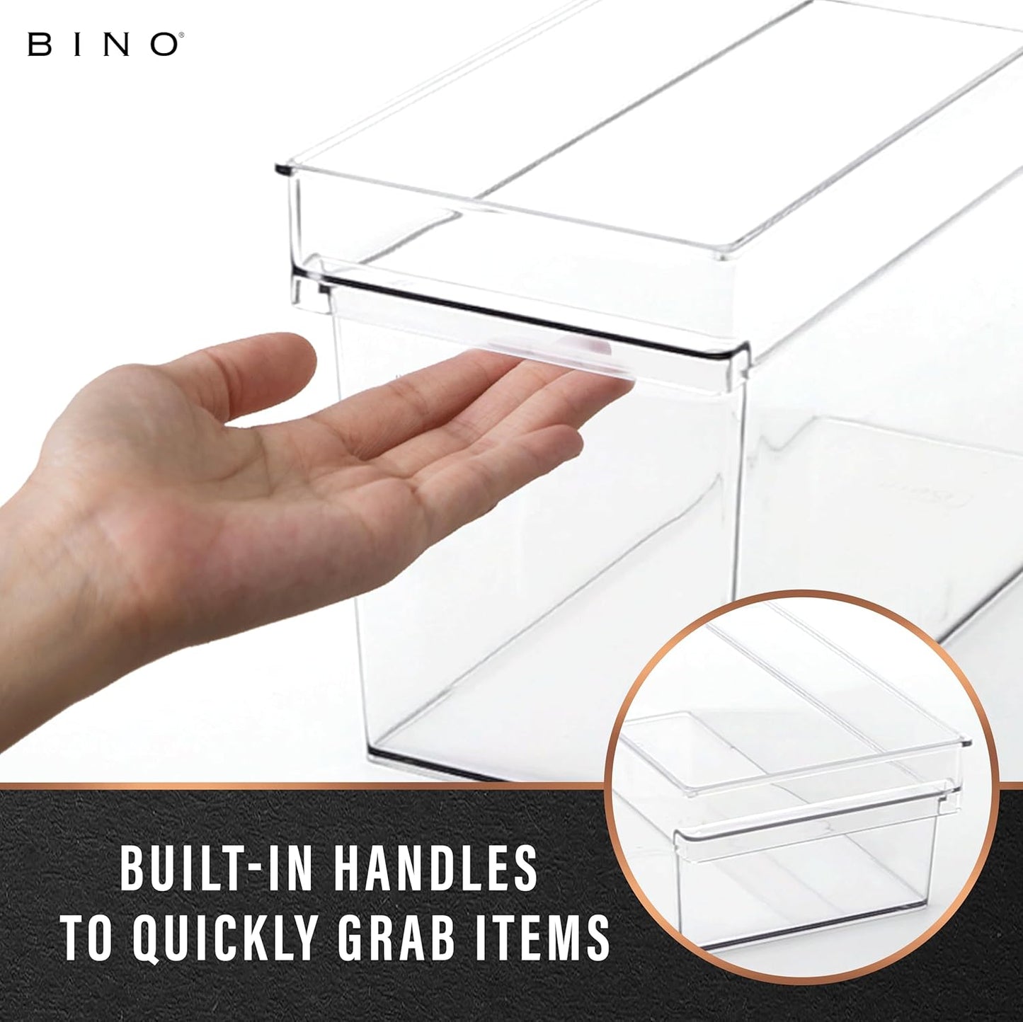 BINO | Plastic Storage Bins, Medium - Shallow | THE HANDLER COLLECTION | Multipurpose Organizer Bins | Kitchen Pantry Organizers and Storage | Clear Containers for Organizing Home | Freezer Organizer