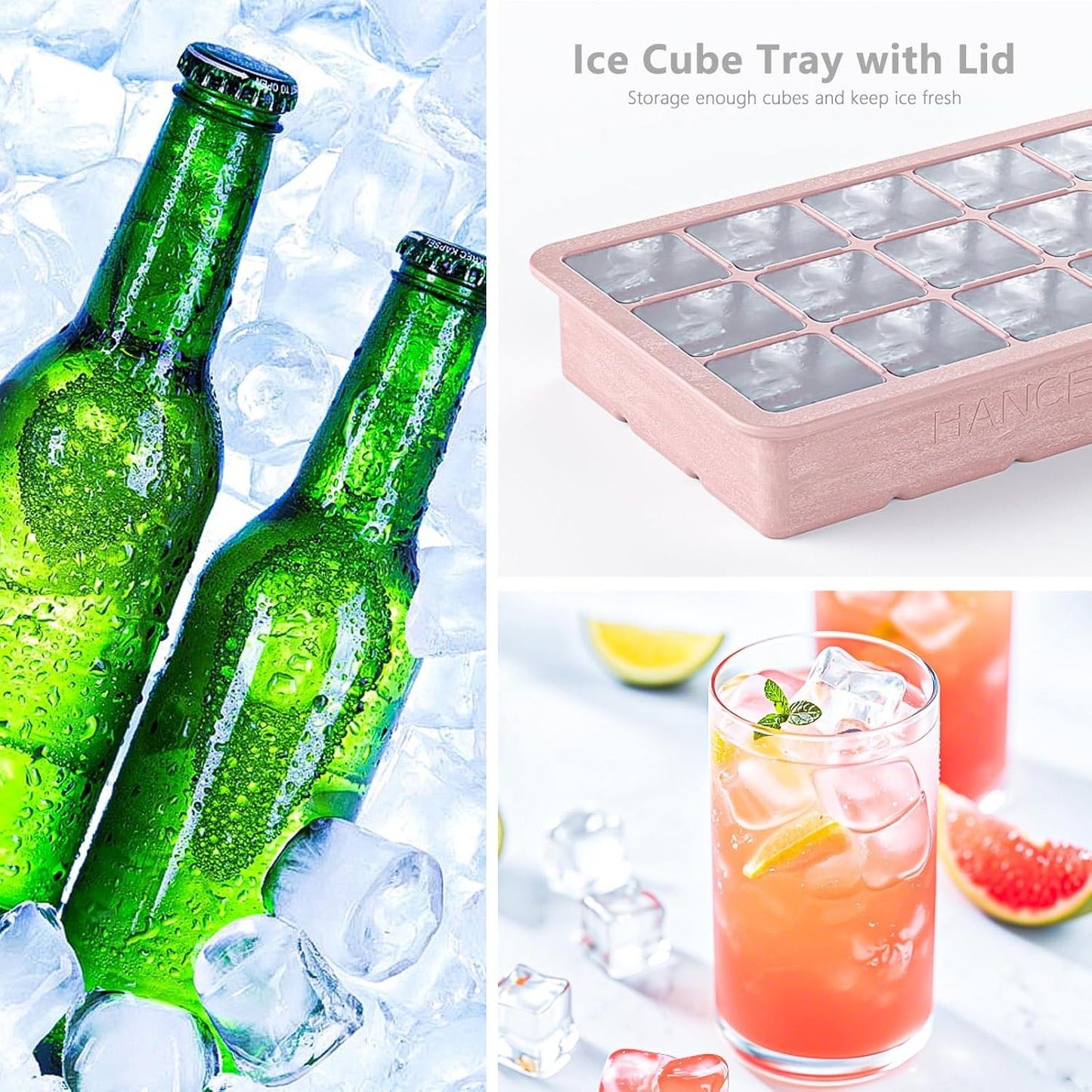 Silicone Ice Cube Tray 3 Pack, HANCELANT Ice Cube Mold, Ice Trays for Freezer with Lid for Whiskey, Baby Food, BPA Free, Easy Release